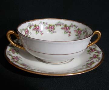 Limoges Bridal Wreath - Plain Edge Cream Soup & Saucer Set - 