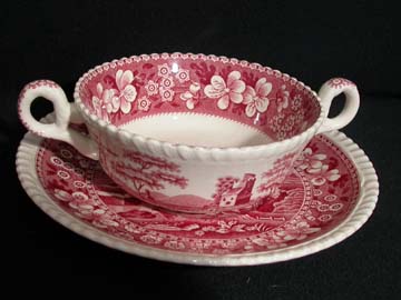 Spode Tower - Pink Cream Soup & Saucer Set - Footed